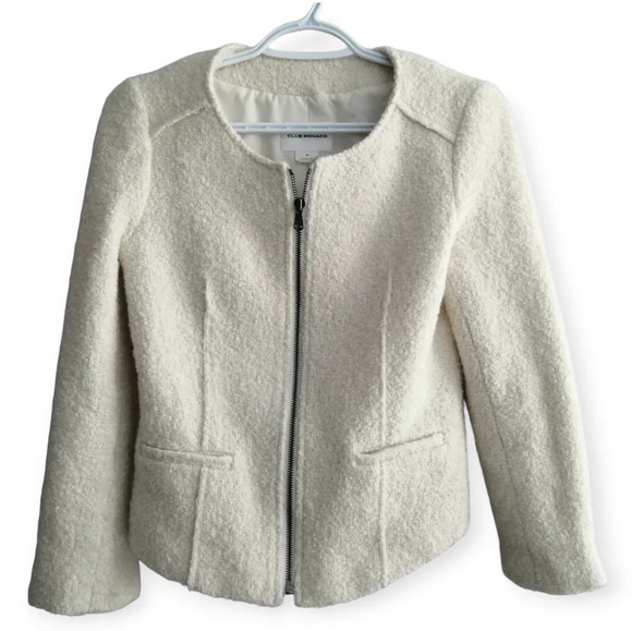 Club Monaco Sherpa Wool Blend Cream Zip Up Blazer Size 4 - Picture 1 of 16